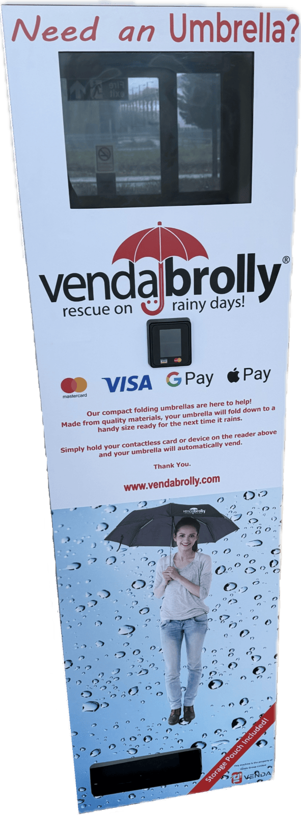 Contactless card payment VendaBrolly umbrella vending machine